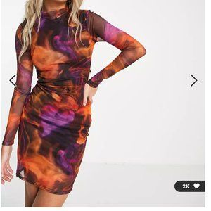 I Saw It First tie side mini dress in abstract print